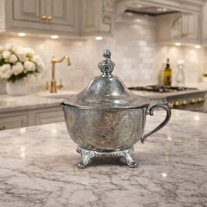 Vintage Silver Plated Creamer with Lid Footed Antique Tableware